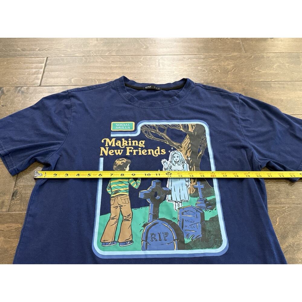 ROMWE Mens Navy Social Skills Making New Friends Graphic T-Shirt Size M MEDIUM - Picture 8 of 8